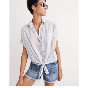Madewell Short sleeve Tie-Front Shirt in Rawley Stripe